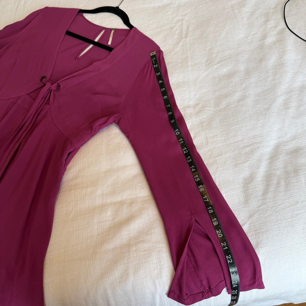 Free‎ People Mini Dress Long Sleeve Tie Front Bell Sleeve Purple Dress - Picture 10 of 10